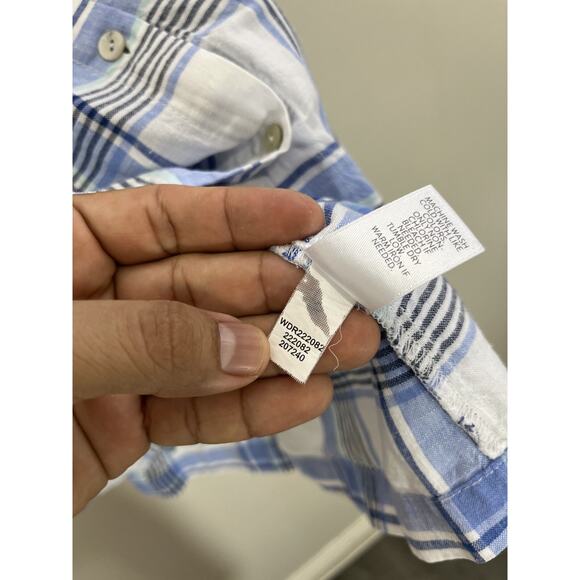 Linen Button Up Tunic Shirt Check Plaid Dress Coastal Cottage Resort Preppy - Picture 9 of 15